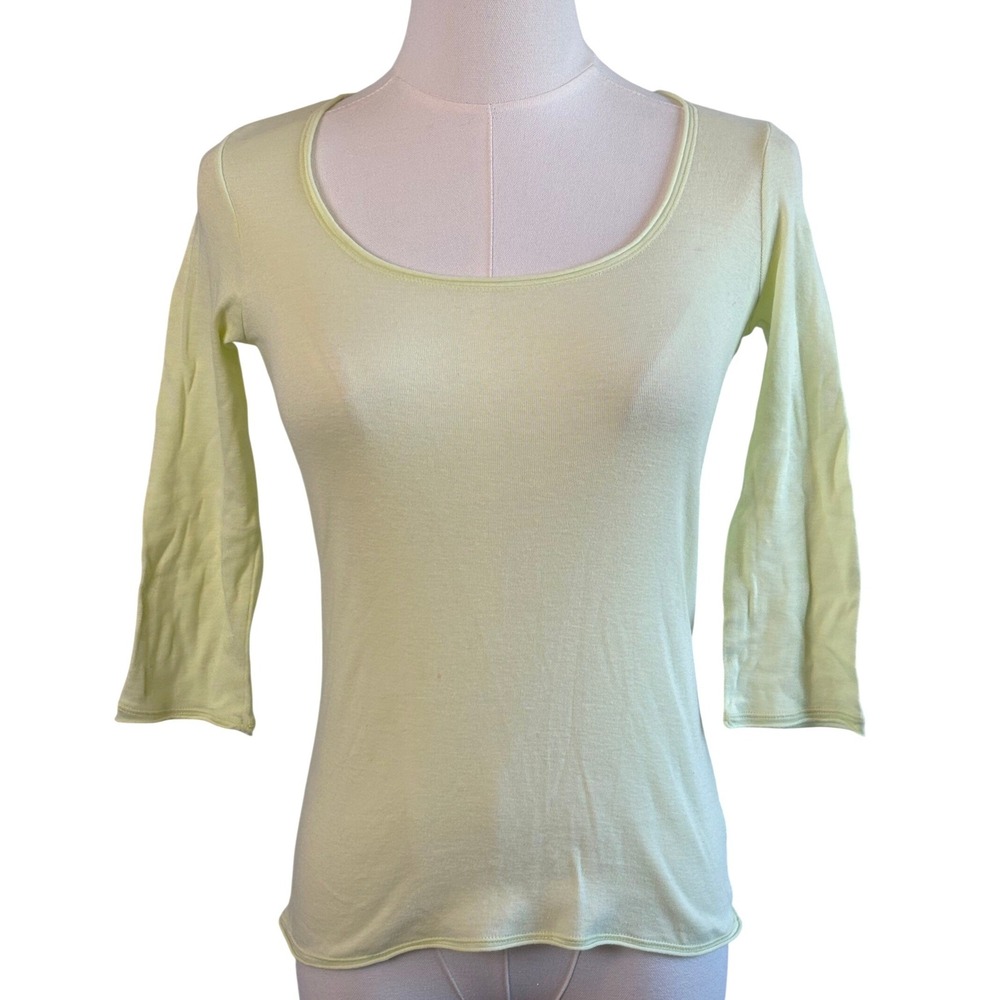 Longchamp Top Yellow Womens Size S Scoop Neck 3/4 Sleeve Cotton Blend Knit